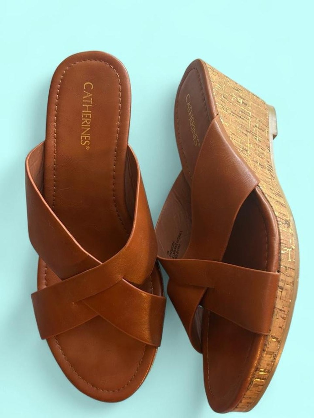 Catherine’s Tan Faux Leather Wedges 11W